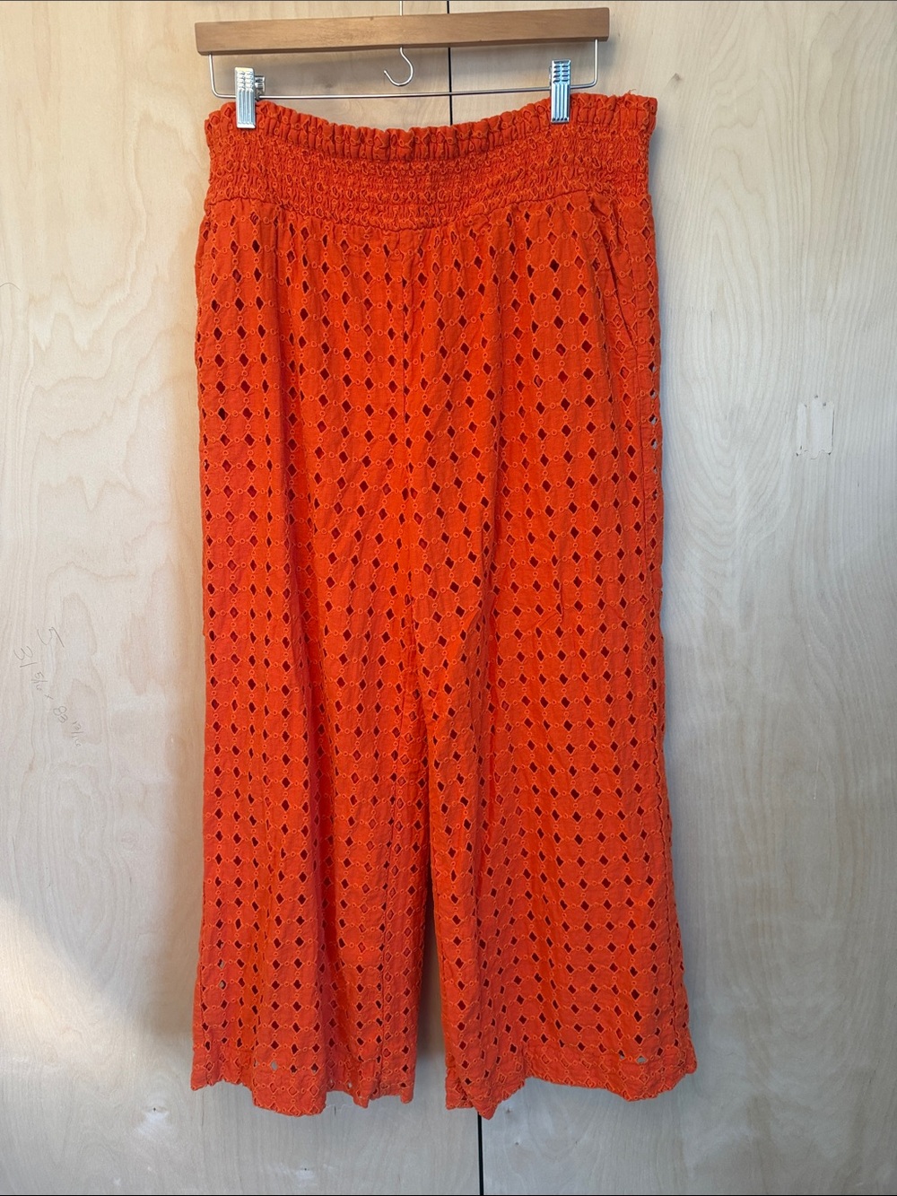 Maeve by Anthropologie Orange Wide-Leg Eyelet Crocheted Pants